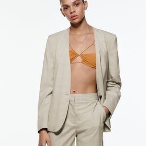 Zara Plaid Basic Blazer Single Button Oversized 2